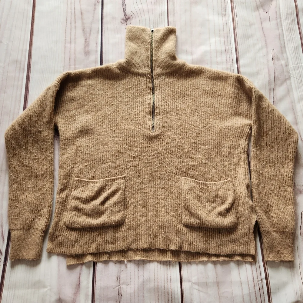 Madewell "Glenbrook Half-Zip Pullover Sweater" Heather Saddle Tan Women's Size M - Picture 5 of 12